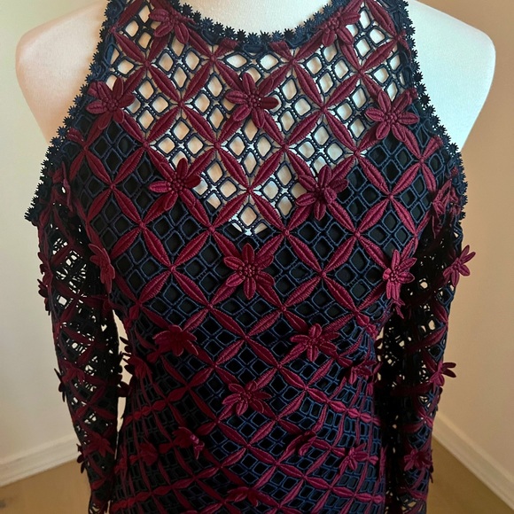 NWOT | Self Portrait Grid Cold Shoulder Long Sleeve Lace Mini Dress (Vintage) 🔥 - Picture 8 of 9